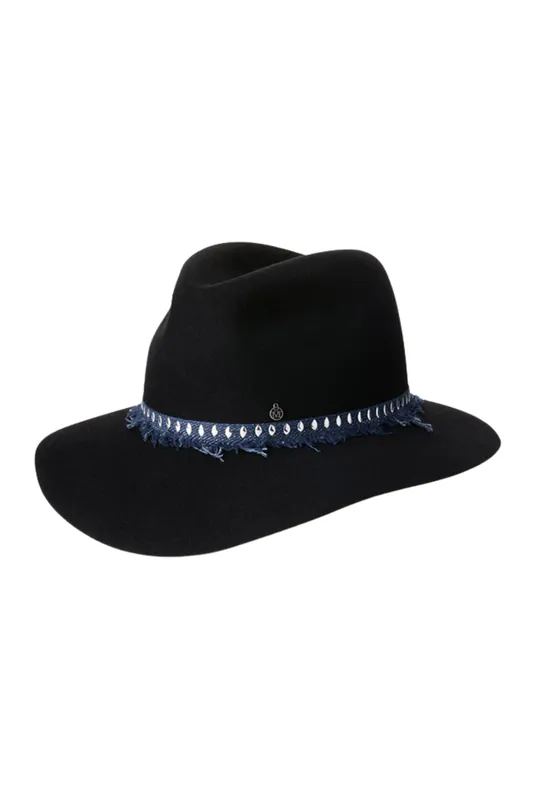 Henrietta Fringed Ribbon Felt Fedora Hat | Black - Maison Michel