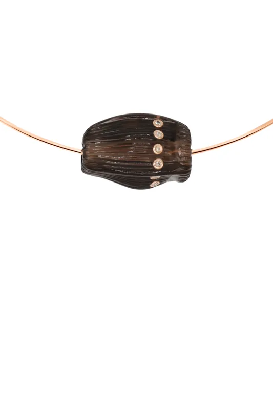 Carved Coquito Bead with Brilliant Diamonds | Smokey Quartz - Dezso by Sara Beltran