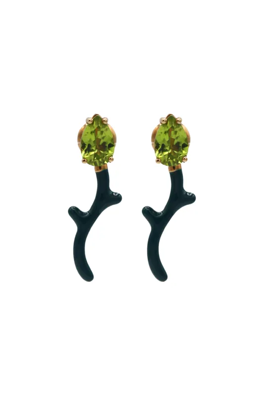 Foxy Earring | Teal Enamel and Drop Cut Peridot - Bea Bongiasca