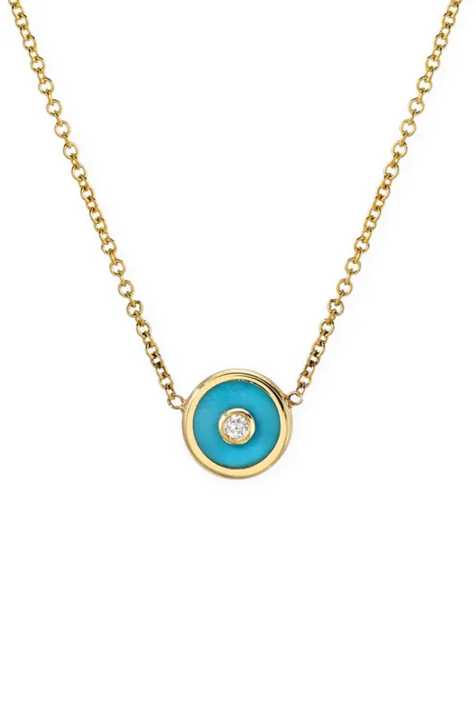 Mini Compass Pendant Necklace | Turquoise - Retrouvai