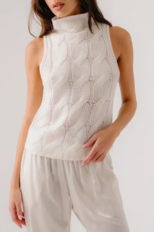 Salvia Sleeveless Cable Turtleneck | Gardenia - Sablyn