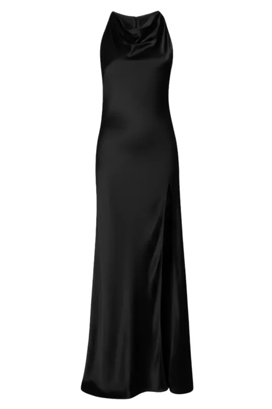 Satin Halter Gown | Black - LAPOINTE