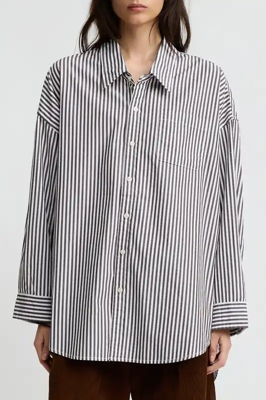 Button Front Shirt | Brown Wide Stripe - Denimist