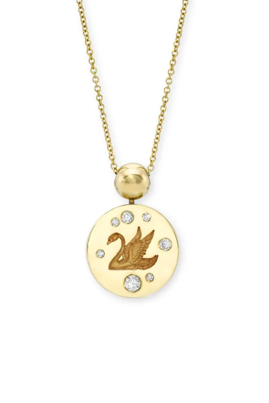 Fantasy Signet Pendant Necklace with Diamonds | Swan - Retrouvai