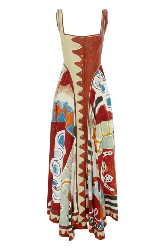 Michelle Square Neck Midi Dress | Multi - Alémais