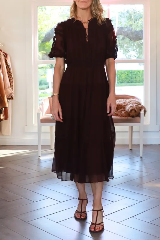 Nan Silk Short Sleeve Midi Dress | Mahogany - Ulla Johnson