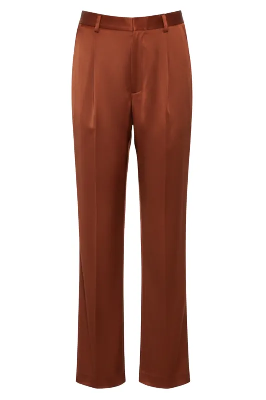 Satin Tapered Pleated Pant | Rust - LAPOINTE