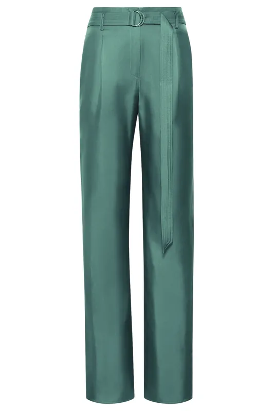 Silky Twill Belted Pant | Green - LAPOINTE