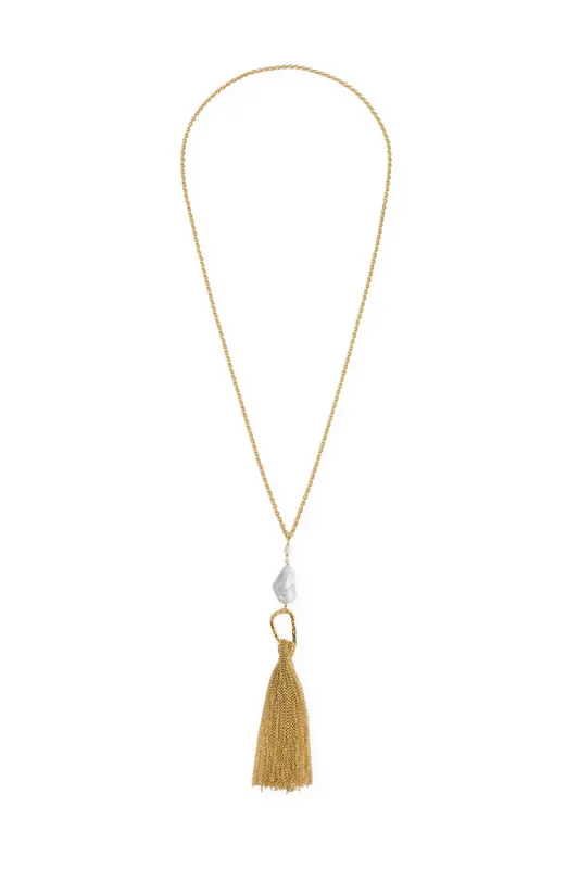Sculpture Necklace with Fringes and Pearl | Oro - Forte Forte
