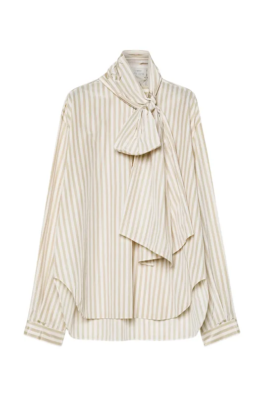 Taffeta Shirt With a Striped Pattern And Detachable Bow Detail | Lichene - Forte Forte