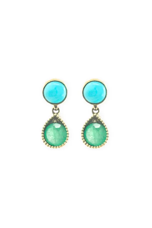 Turquoise and Emerald Drop Earrings - Jenna Blake