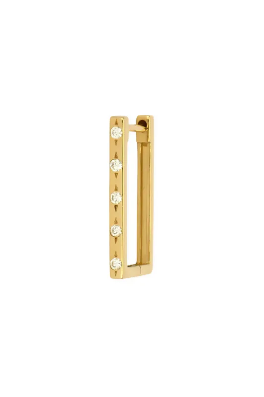 Classic Metal Set Rectangular Diamond Hoop | Single - Three Stories Jewelry