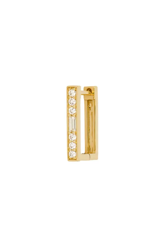Classic Small Rectangular Diamond Hoop | Single - Three Stories Jewelry