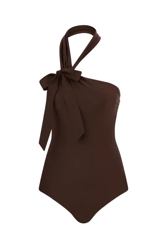 Awaken Tie Neck One Piece Swimsuit | Sepia - Zimmermann