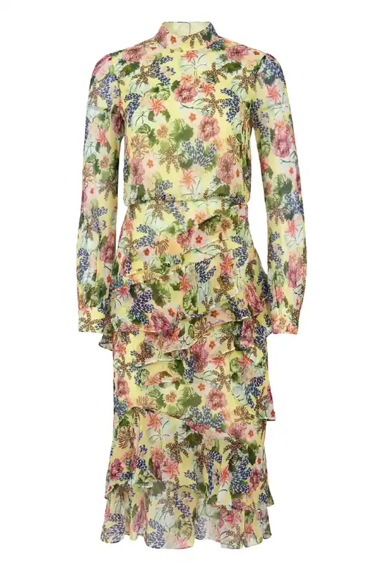 Isa Ruffle Dress | Plumeria Lemon - Saloni