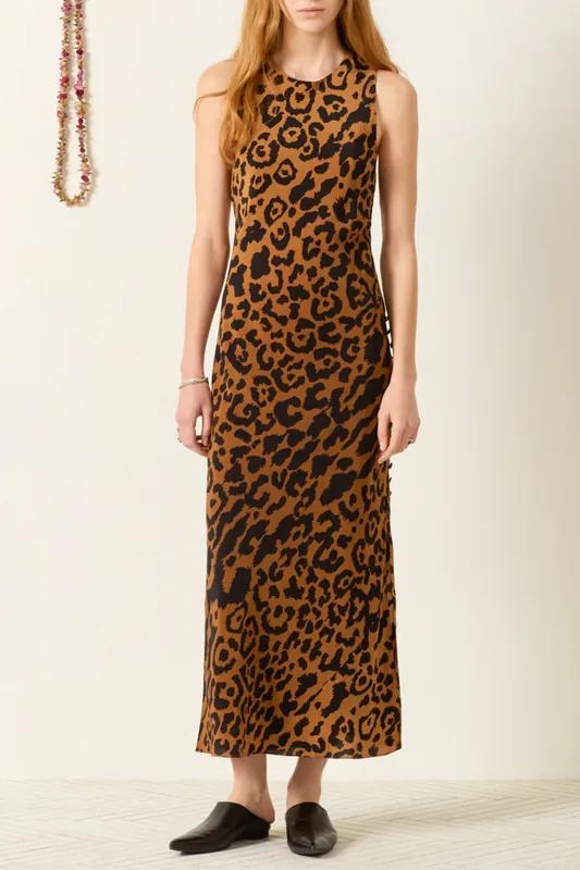 Adelaide Leopard Silk Dress | Dark Brown - Alix of Bohemia