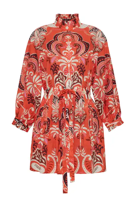 Beatrice Mini Dress | Palm Pavillion Coral - Cara Cara