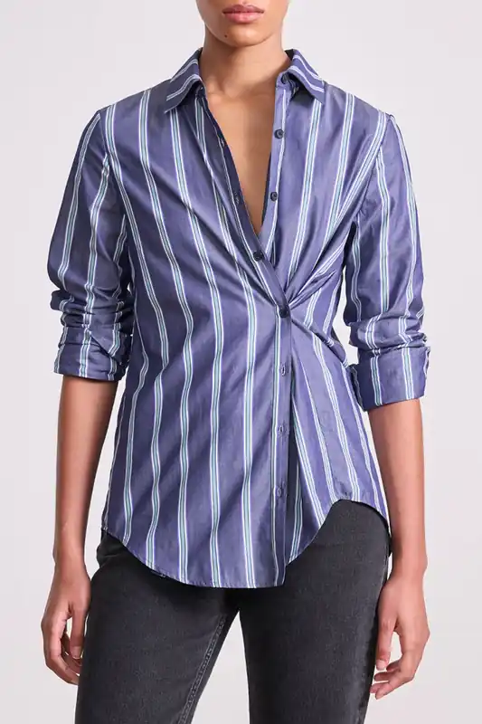 Sodi Wrap Button Up Shirt | Indigo Stripe - Apiece Apart