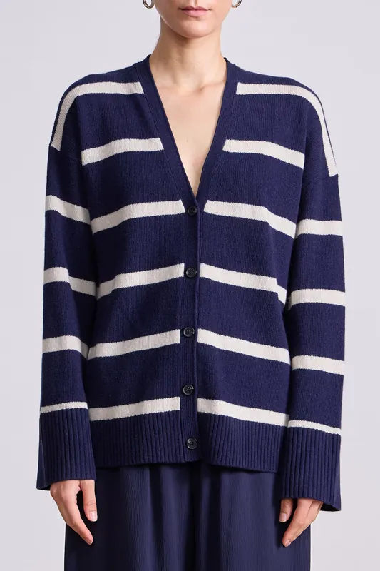 Ana Wrap Cardigan | Navy & Cream Stripe - Apiece Apart