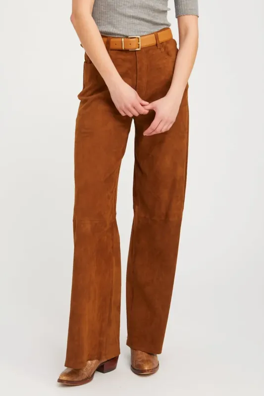 5 Pocket Mid Rise Wide Leg Pant | Dark Cognac - SPRWMN