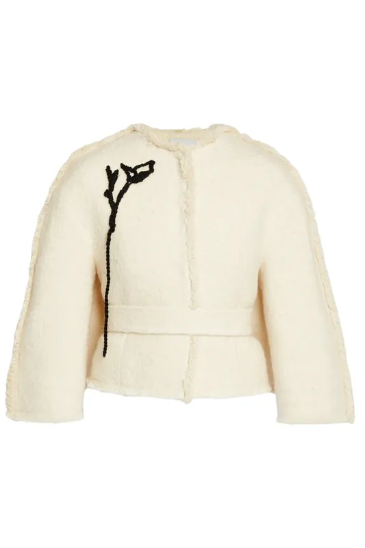 Embroidered Bouclé Cropped Jacket | Ivory - Erdem