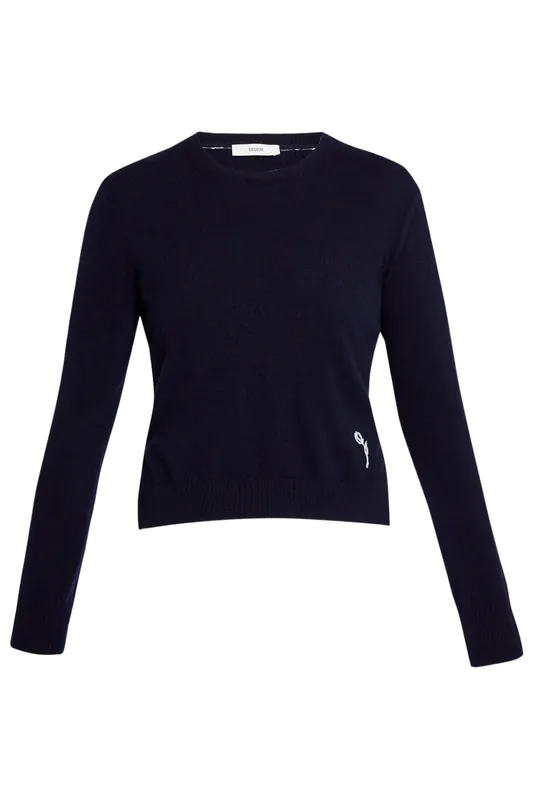 Cashmere Crew Neck Jumper | Navy - Erdem