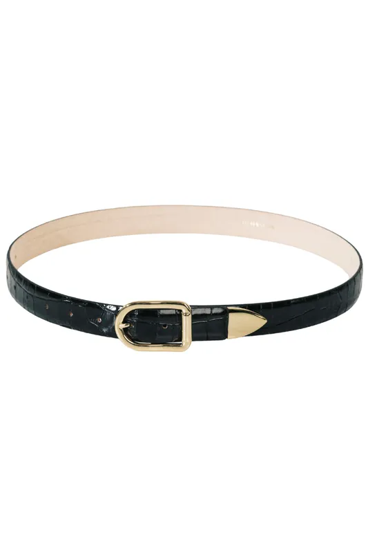 Mija Croco Tip Belt | Black Croco / Gold - Déhanche