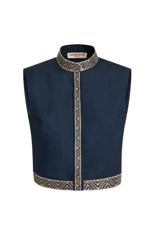 Andorra Iris Embroidery Top | Navy Blue - Emporio Sirenuse