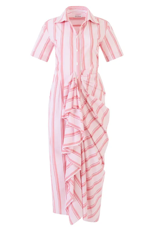 Gathered Ruffle Shirt Dress | Red Stripe - Rosie Assoulin