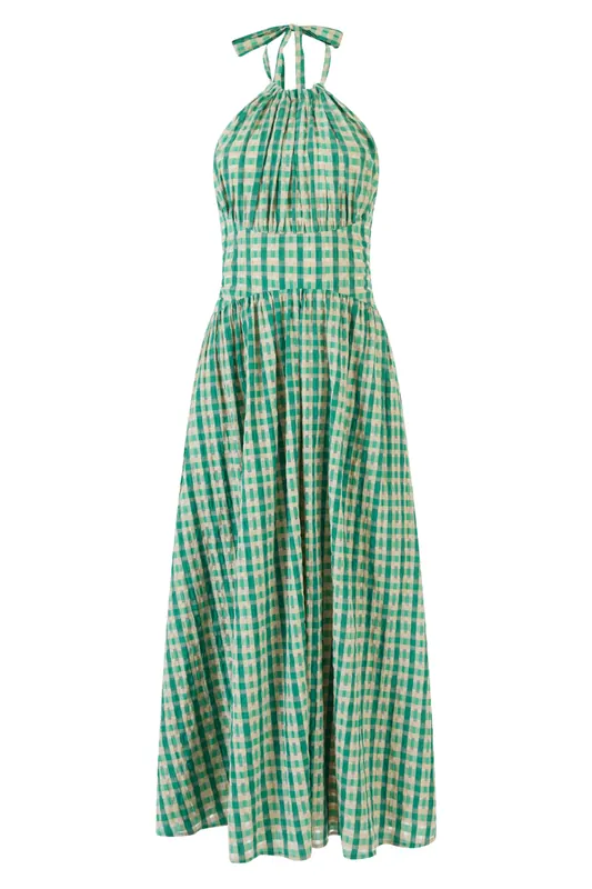 Halter in the Name of Love Dress | Green Check - Rosie Assoulin