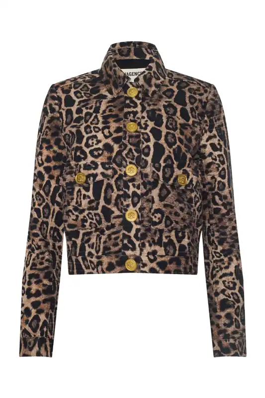 Nyx Crop Jacket| Brown Multi Patch Leopard - L'Agence