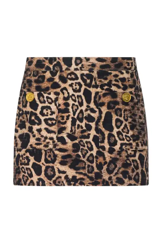 Cyra Low Rise Mini Skirt | Brown Multi Patch Leopard - L'Agence