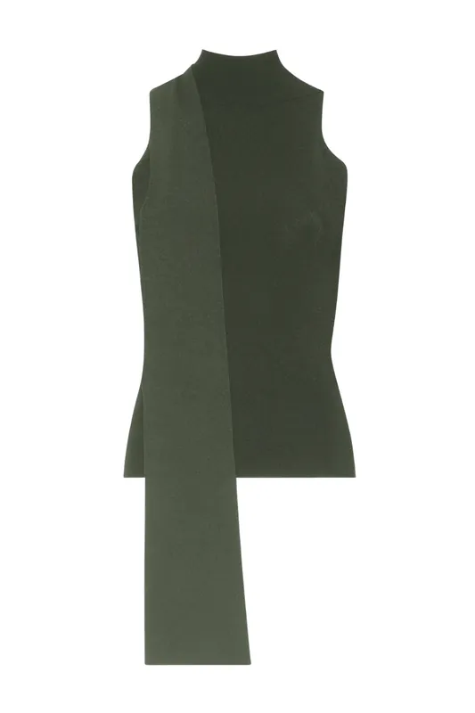 Matte Viscose Halterneck Top | Pine - LAPOINTE