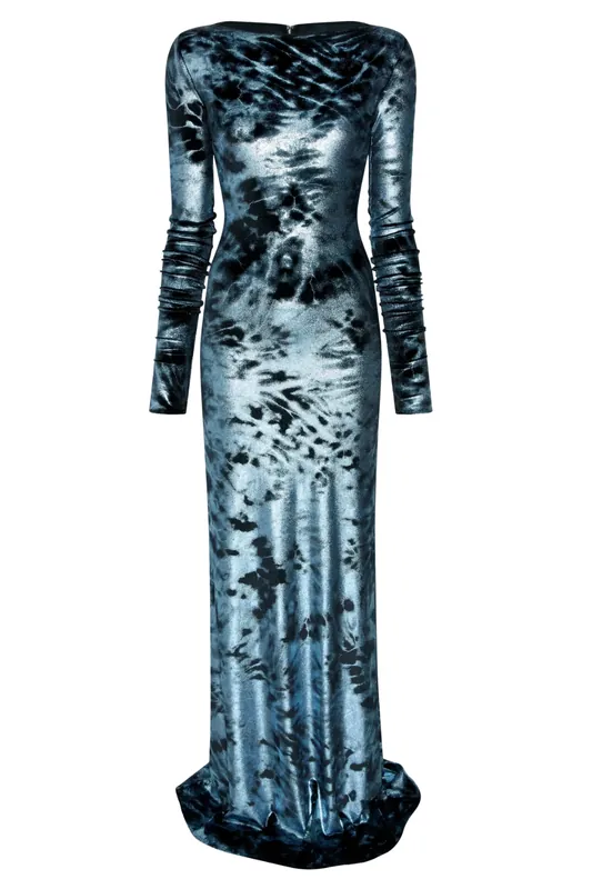 Foil Velour Boatneck Gown | Midnight - LAPOINTE