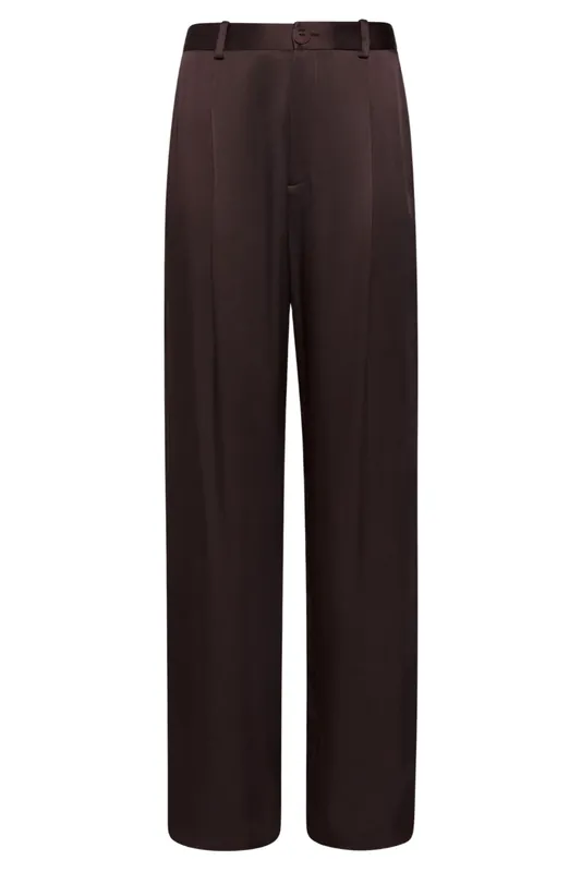 Satin Relaxed Pleated Pant | Dark Brown - LAPOINTE