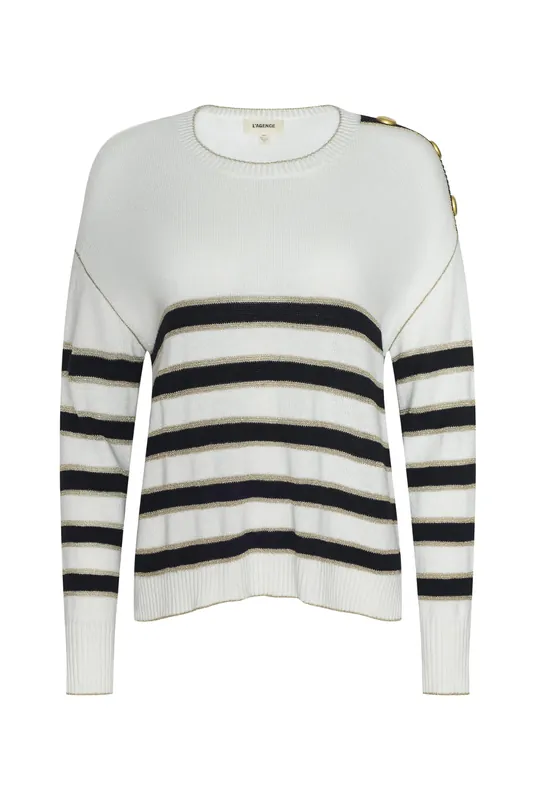 Bishop Striped Crew Sweater | Ivory/Black/Gold Stripe - L'Agence