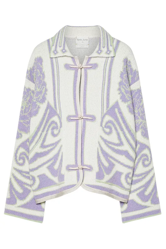 "Peonia My Love" Jacquard Jacket with Toggles | Lilac - Forte Forte