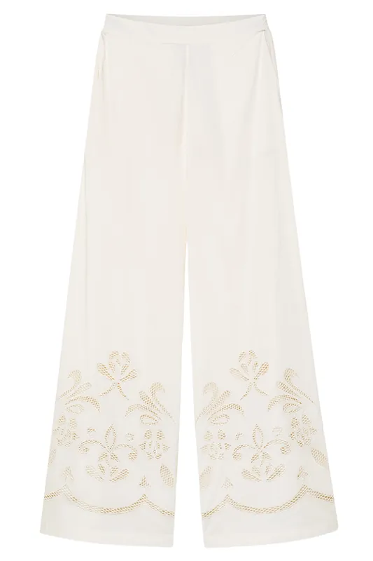 “Lunamaris” Embroidery Cropped Poplin Trousers| Avorio - Forte Forte