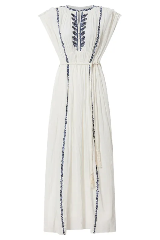 Liviane Dress | Ecru / Blue - Isabel Marant