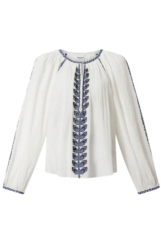 Lena Top | Ecru / Blue - Isabel Marant