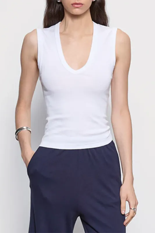 Supima Cotton Sleeveless V | White - Enza Costa