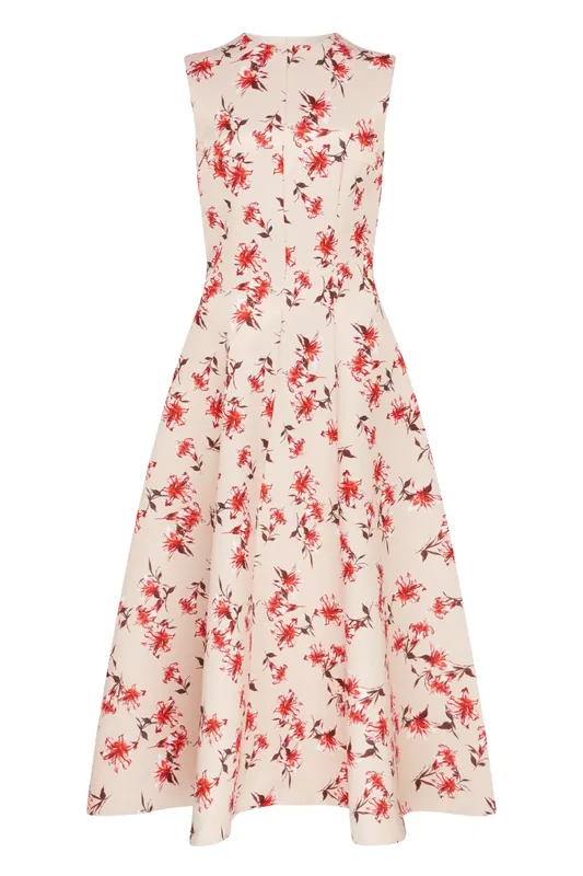 Mara Dress | Summer Lillies Red On Pink - Emilia Wickstead