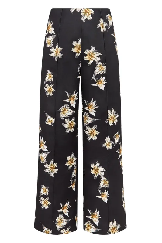Daffy Trouser | Black & Yellow Festive Lilies - Emilia Wickstead