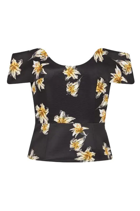 Souline Top | Black & Yellow Festive Lilies - Emilia Wickstead