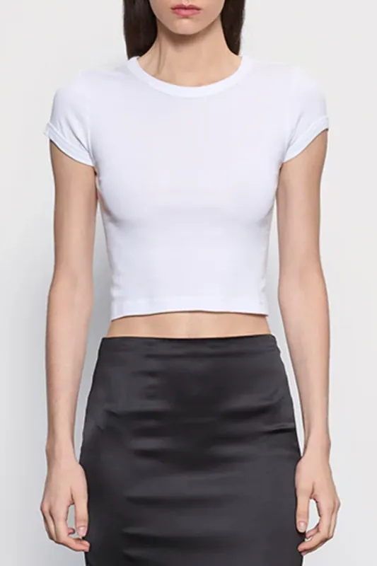 Supima Baby Rib Cropped Tee | White - Enza Costa