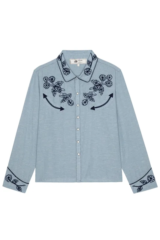 The Chambray Embroidered Western Shirt | Chambray - The Great.