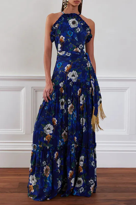 Tatiana Crepe Maxi Dress | Magical Blossom Navy - Borgo De Nor