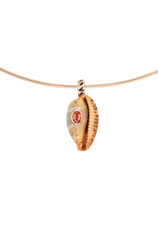 Petite Natural Cowry Shell | Oval Orange Sapphire - Dezso by Sara Beltran