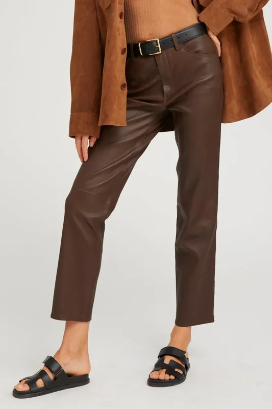 Leather 5 Pocket Ankle Slim Straight Pant | Milk Chocolate - SPRWMN