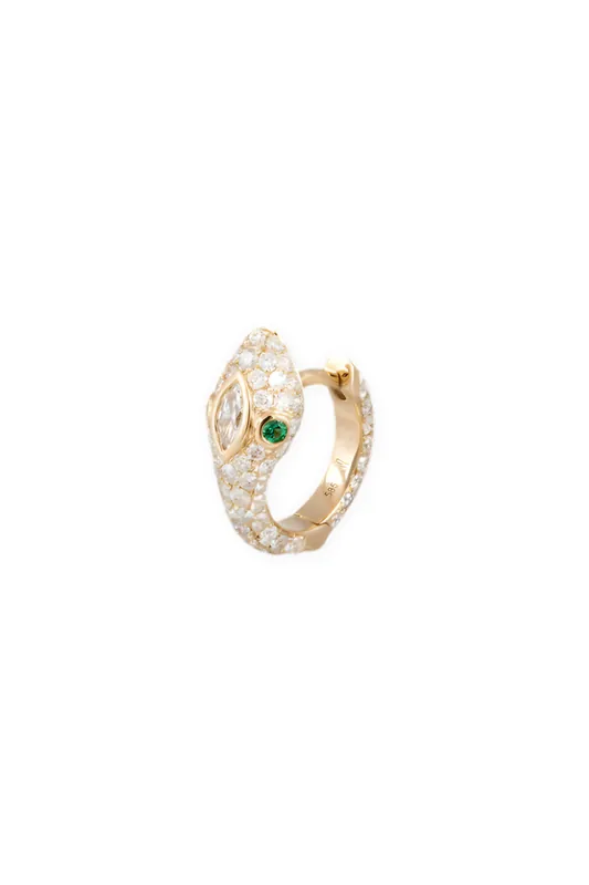 Emerald Eyes Pave Diamond Snake Mini Hoop | Single - Jacquie Aiche
